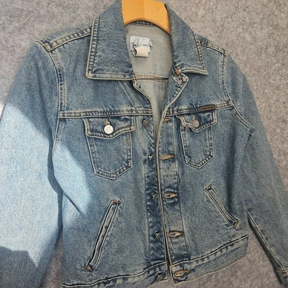 Crop Trucker Jacket Womens XS CALVIN KLEIN Blue VINTAGE Jeans Western Y2K USA